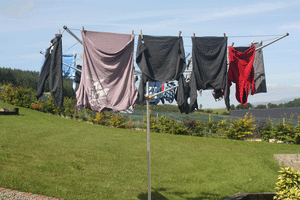 clothesline loaded with laundry